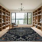 Ornate Metallic Damask Charcoal Scroll Rug