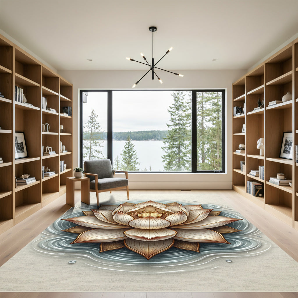 Golden Lotus Flower Water Ripples Rug