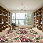 Romantic Pink Rose Damask Scroll Rug