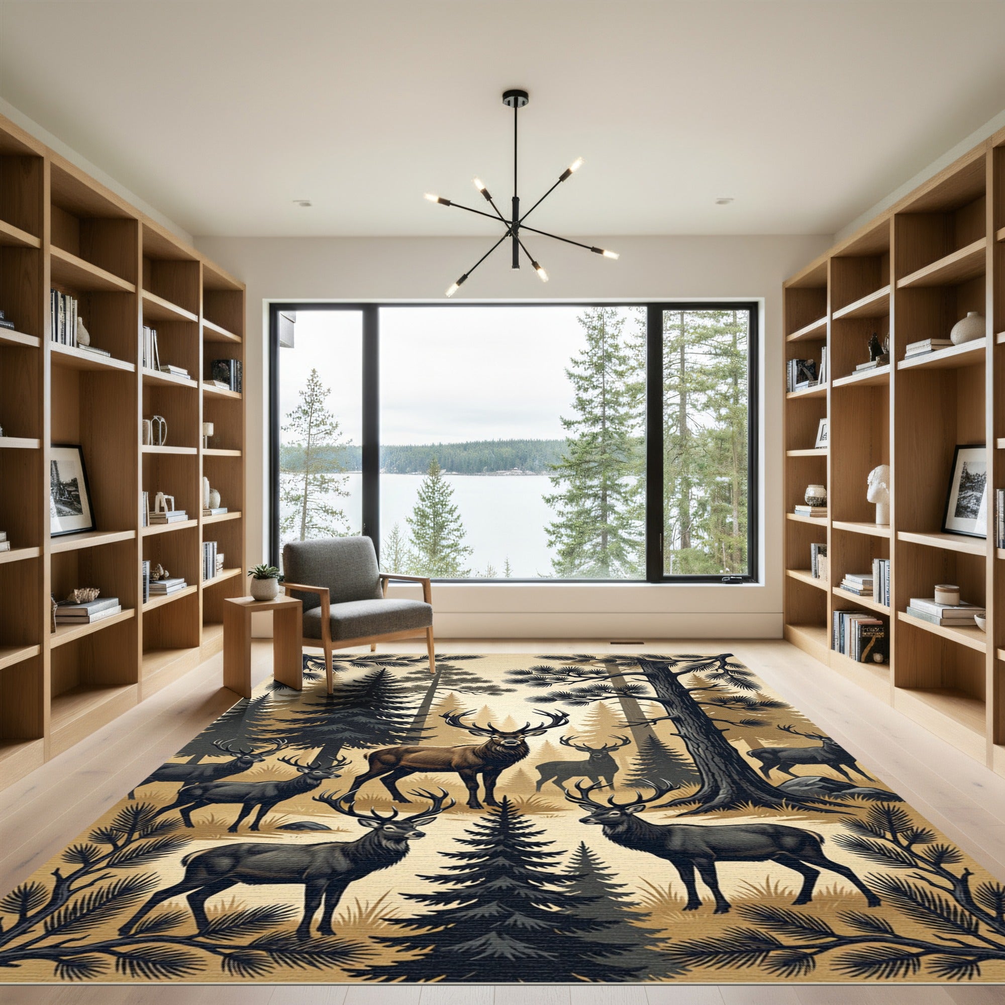 Majestic Forest Deer Wildlife Landscape Rug