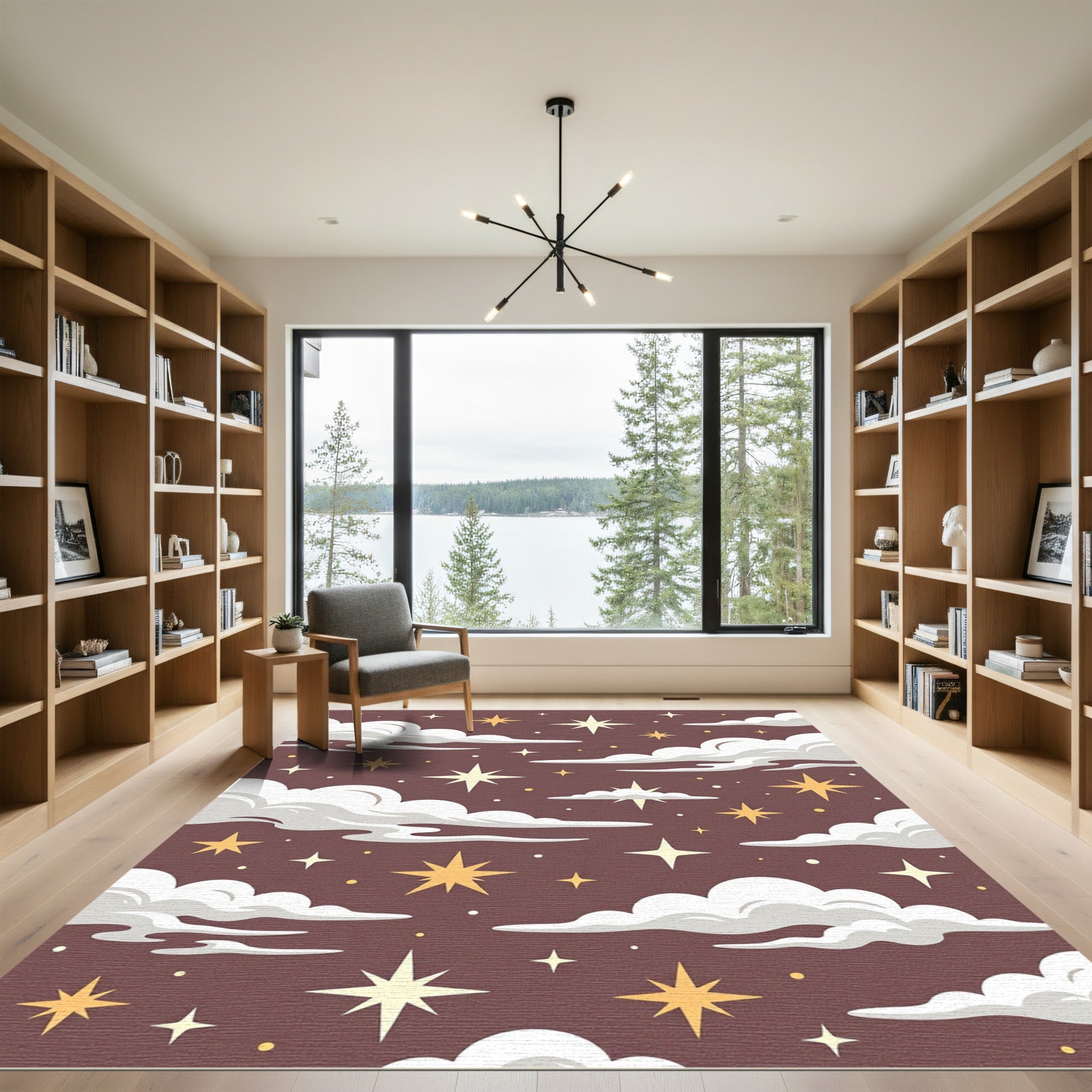Celestial Gold Starry Night Brown Rug