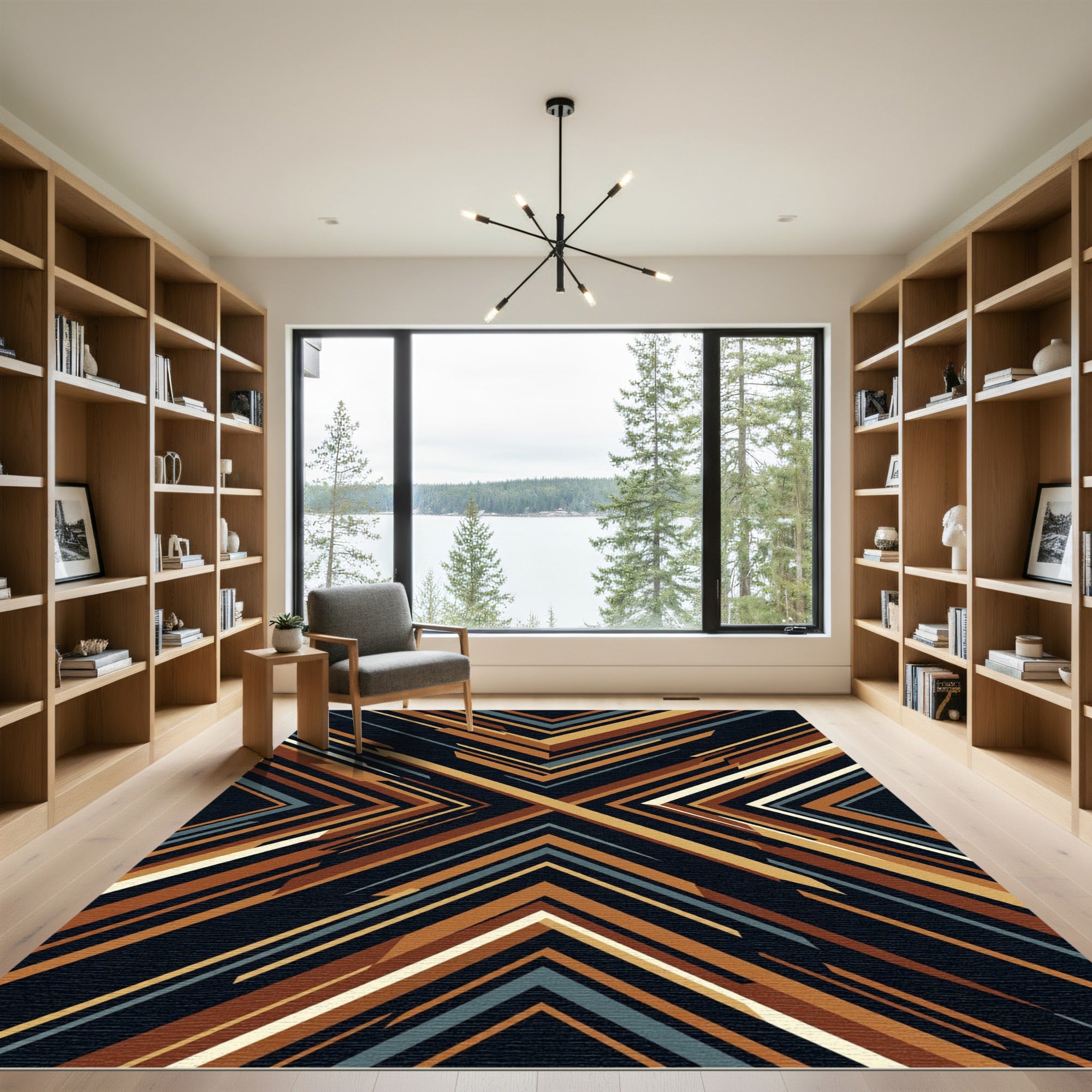 Abstract Copper Geometric Angular Lines Rug