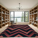 Modern Geometric Crimson Chevron Art Rug