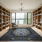 Folk Blue Fish Scroll Ornament Rug