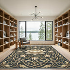 Golden Lotus Floral Scrollwork Rug