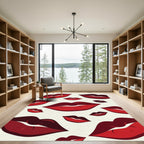 Bold Crimson Floating Lips Graphic Rug