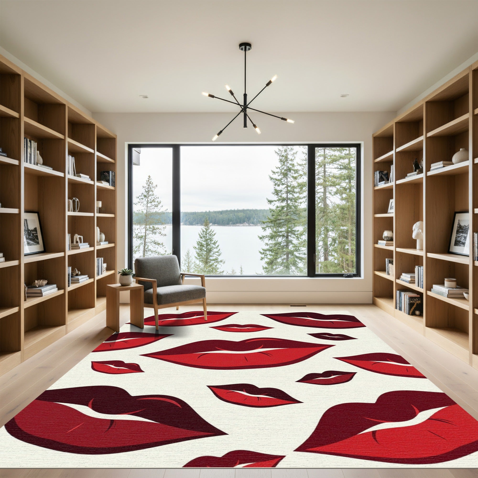 Bold Crimson Floating Lips Graphic Rug