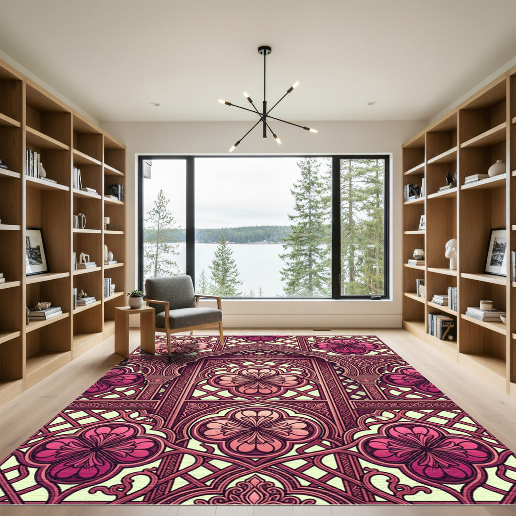 Rich Magenta Quatrefoil Arch Lattice Rug