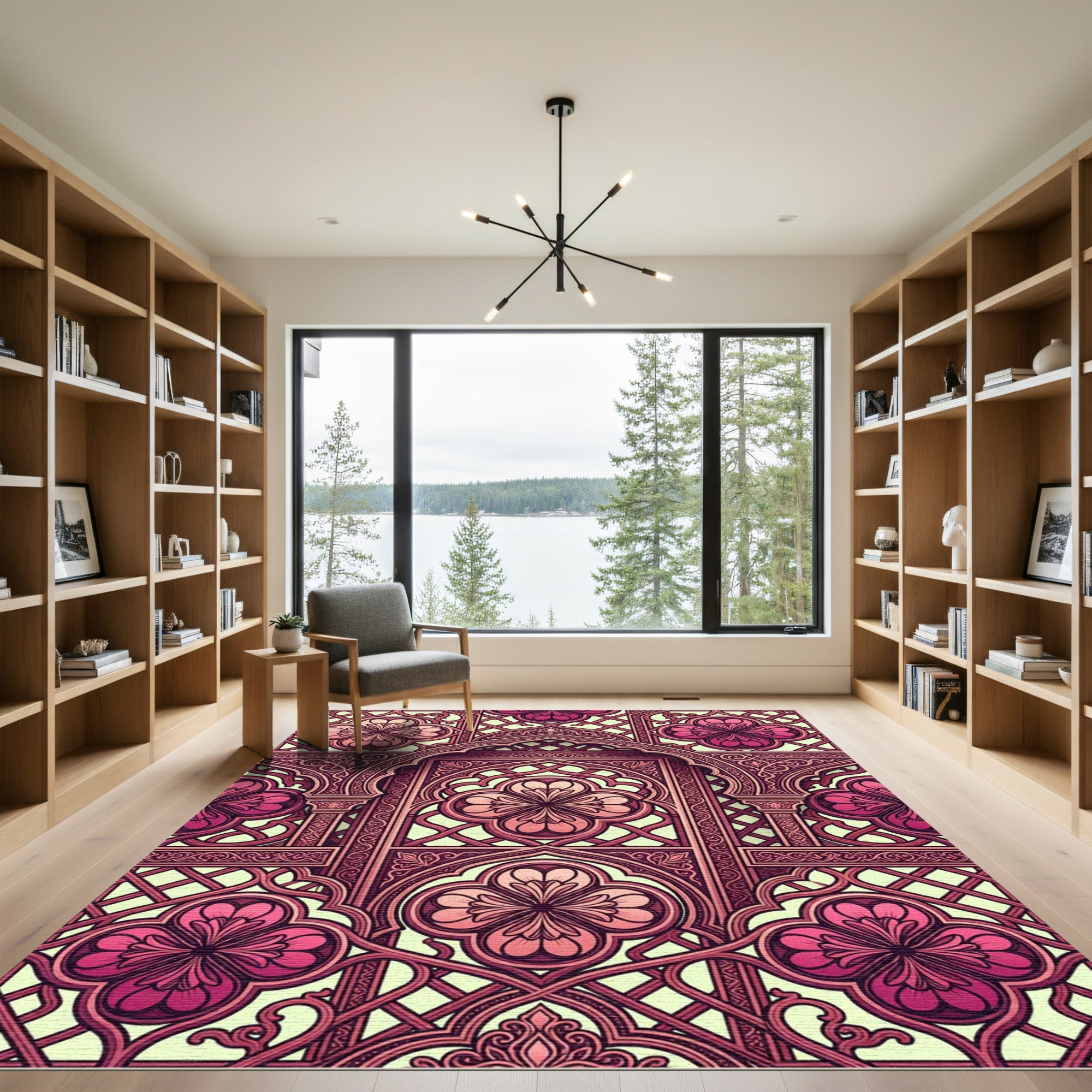 Rich Magenta Quatrefoil Arch Lattice Rug