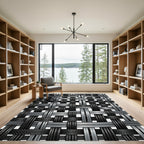 Metallic Silver Black Woven Interlace Rug