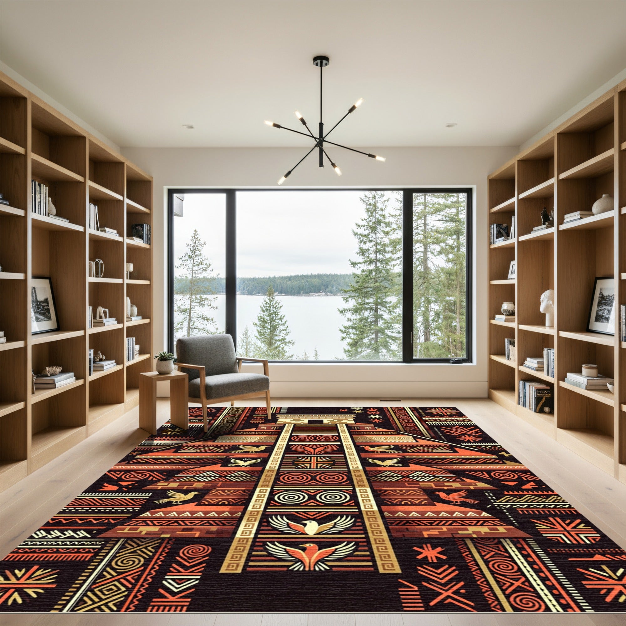 Geometric Aztec Temple Earthy Orange Area Rug