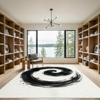 Black Ink Swirl Abstract Rug