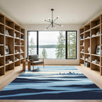 Minimalist Blue Cityscape Mountain Coastal Vista Rug