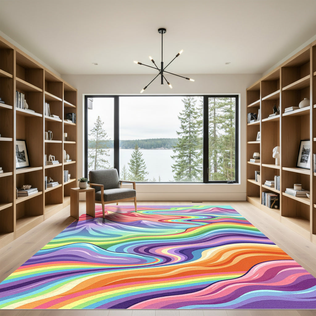 Vibrant Multicolored Surreal Rainbow Mountain Landscape Rug