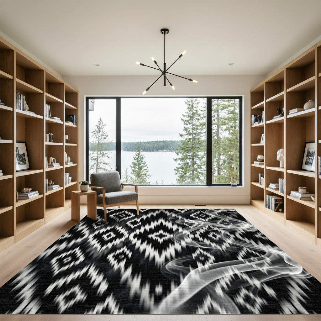 Black White Jagged Geometric Smoke Rug