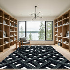 Monochromatic Charcoal Geometric Lattice Intersecting Lines Rug