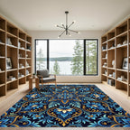 Royal Blue Floral Medallion With Gold Rug