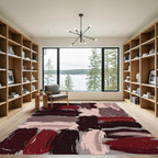 Abstract Dark Red Brush Stroke Art Rug