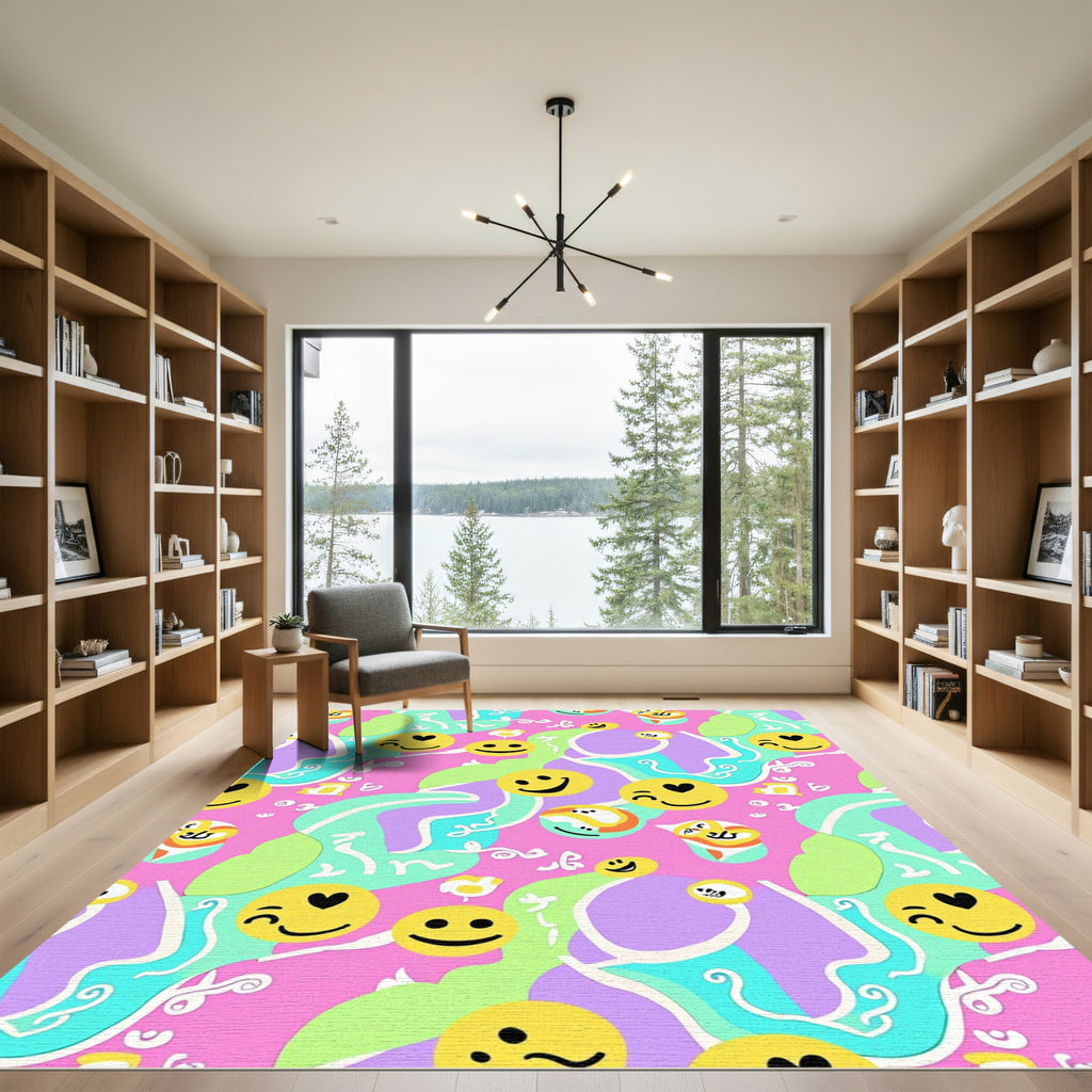 Pastel Pink Smiley Faces SwirlRug Rug