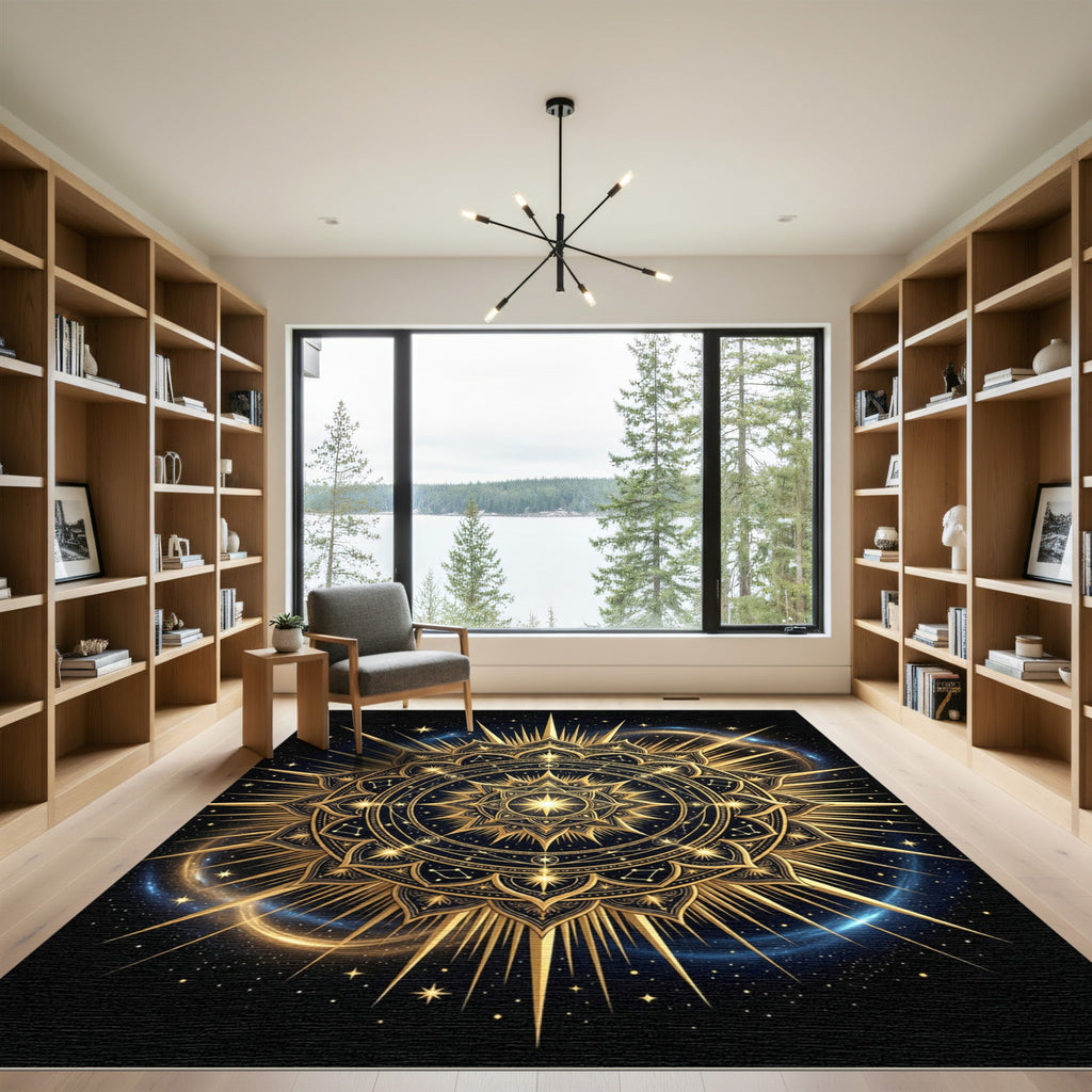 Golden Celestial Mandala Starry Night Rug