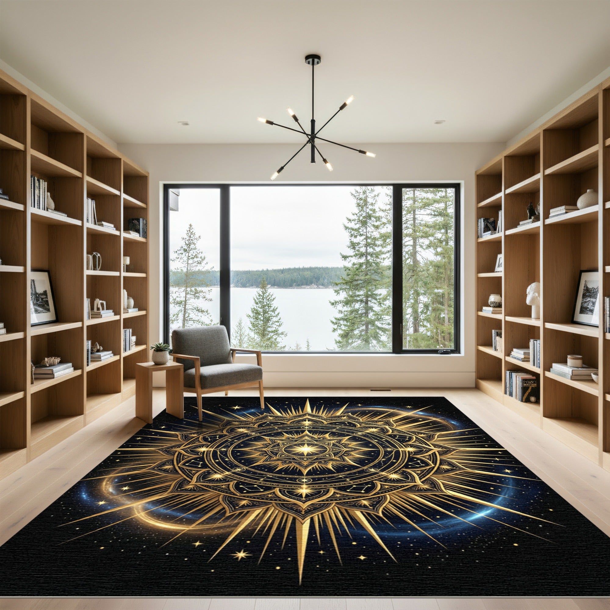 Golden Celestial Mandala Starry Night Rug