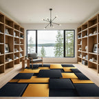 Gold Black Layered Geometric Squares Rug