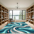 Fluid Teal and Navy Abstract Swirl Rug