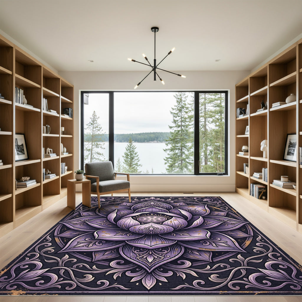 Ornate Purple Lotus Floral Mandala Rug