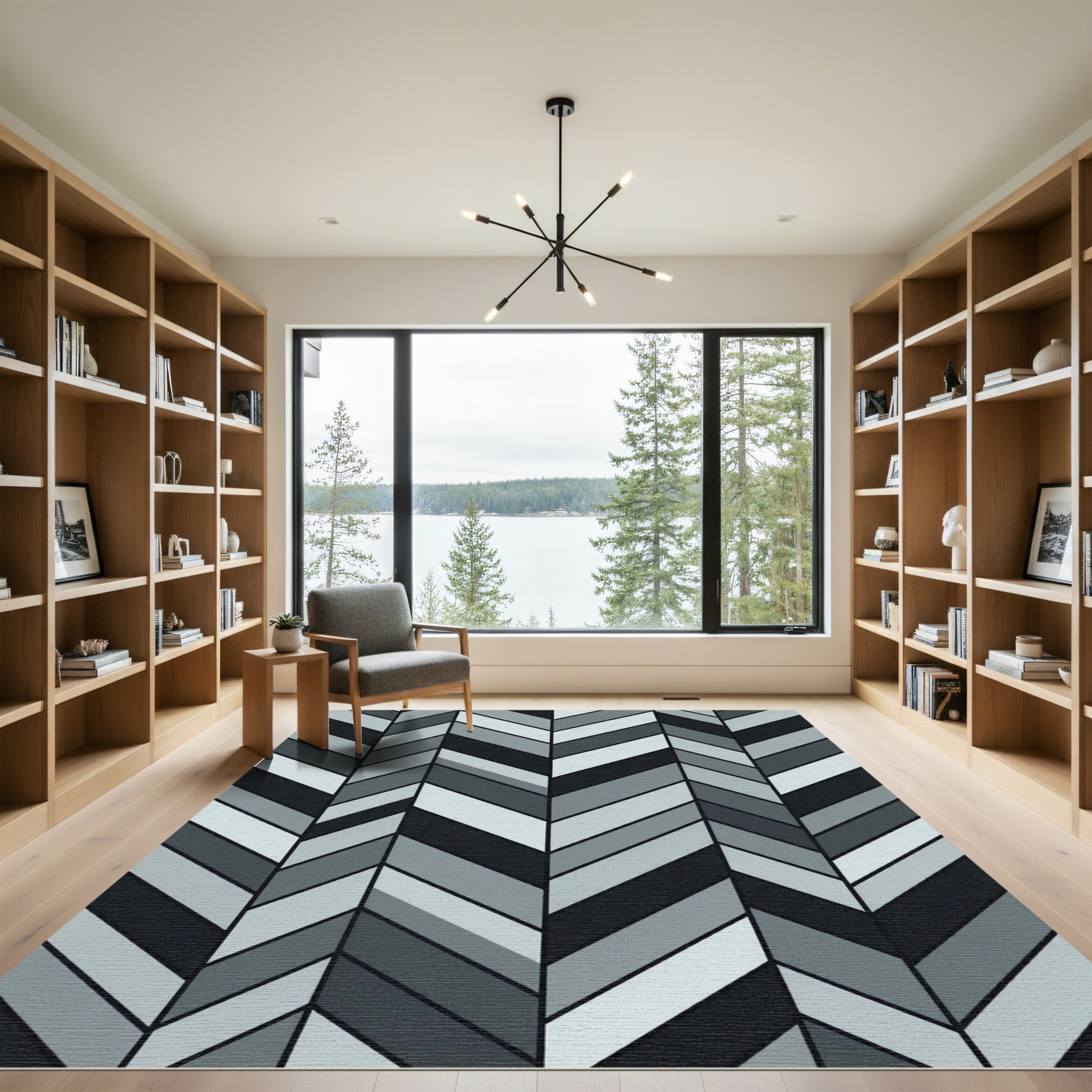 Monochromatic Gray Herringbone Geometric Rug