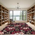 Rich Crimson Pink Floral Blossom Rug