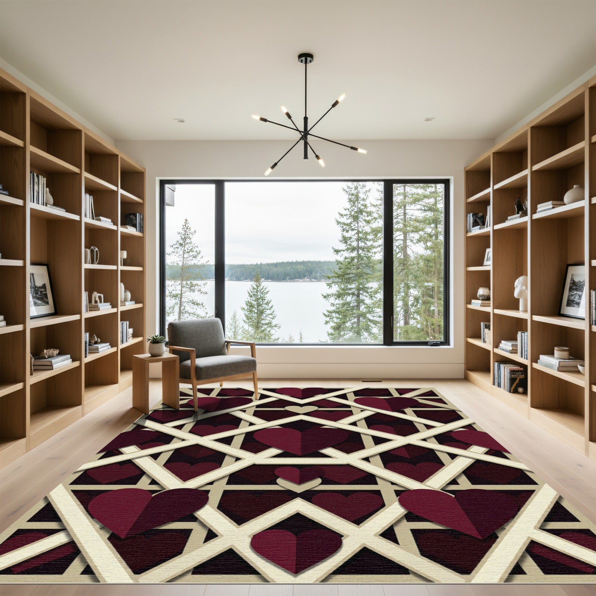 Crimson Heart Lattice Overlay Rug