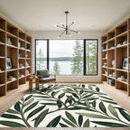 Elegant Sage Olive Leaf Botanical Rug