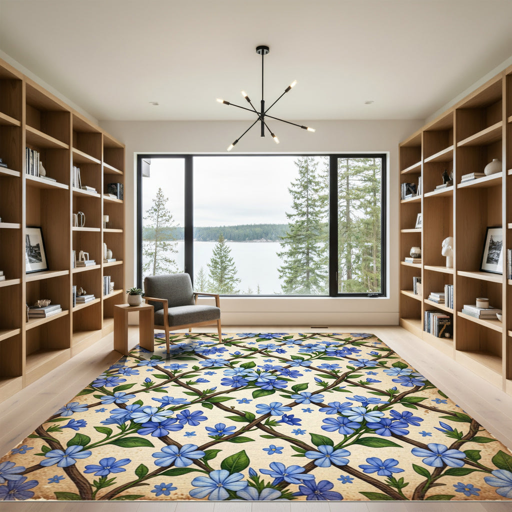 Blue Wildflower Vine Lattice Rug