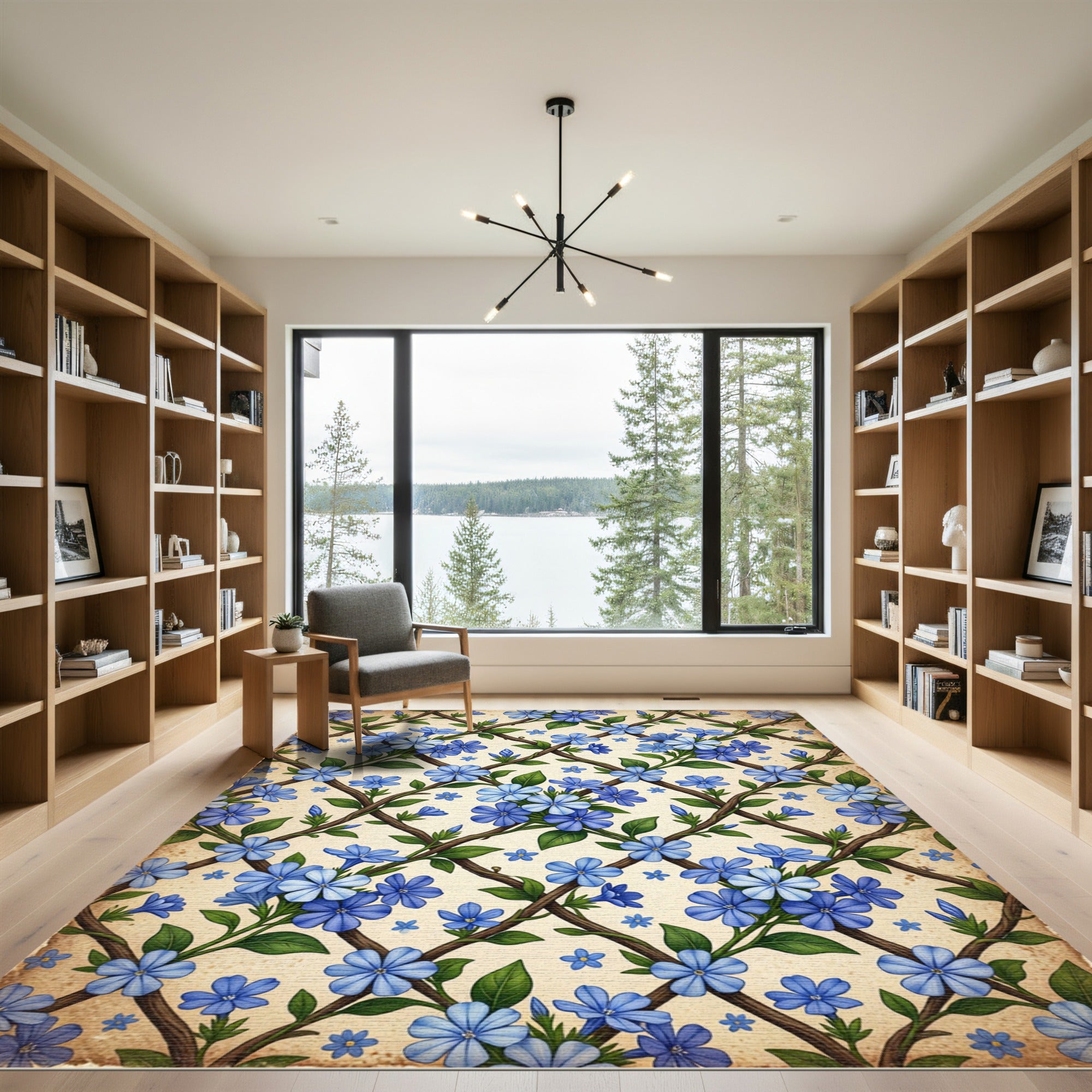 Blue Wildflower Vine Lattice Rug