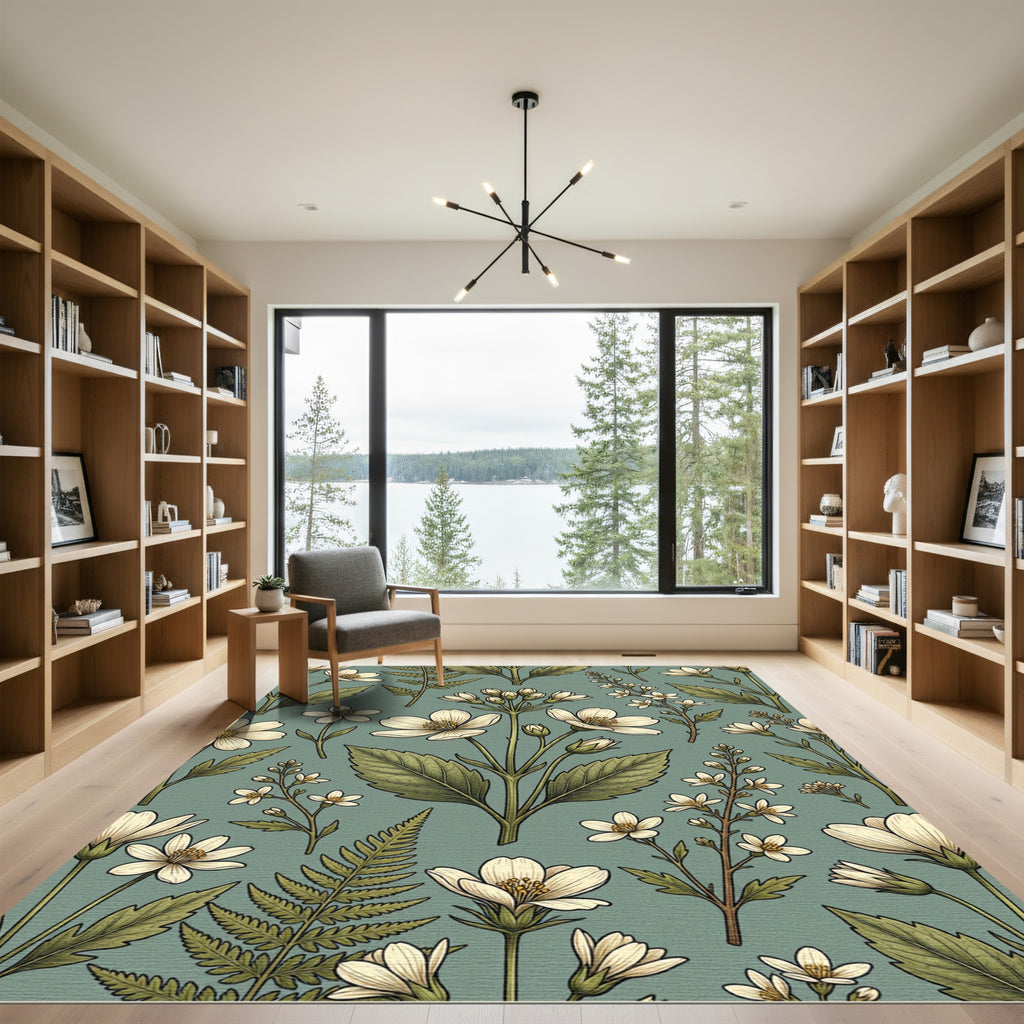 Vintage Sage Green Wildflower Meadow Rug