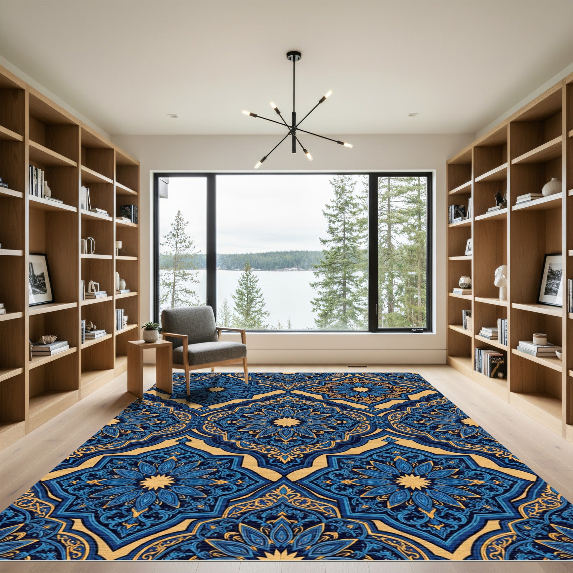 Royal Blue Damask Gold Mandala Rug