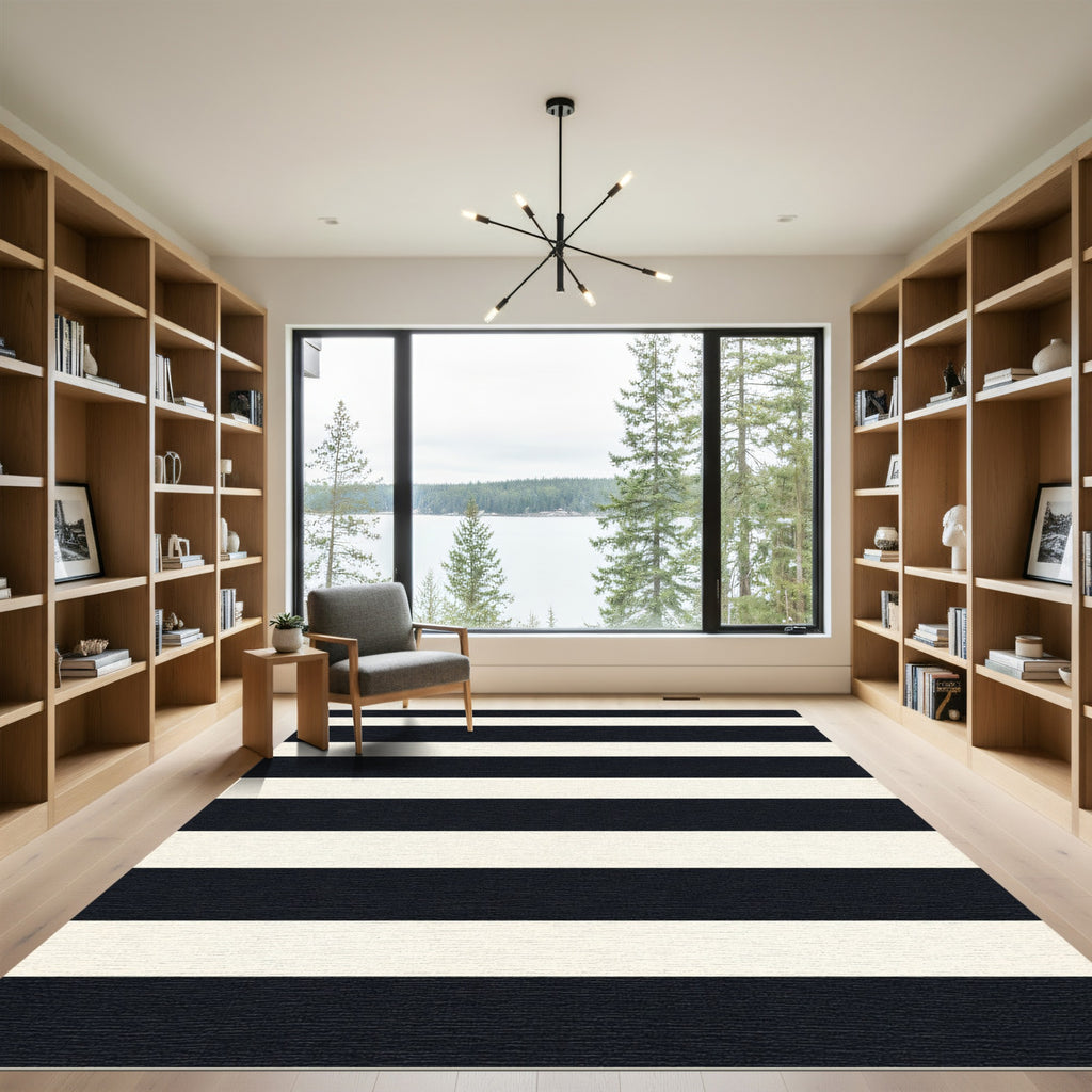 Bold Black Ivory Horizontal Stripe Rug