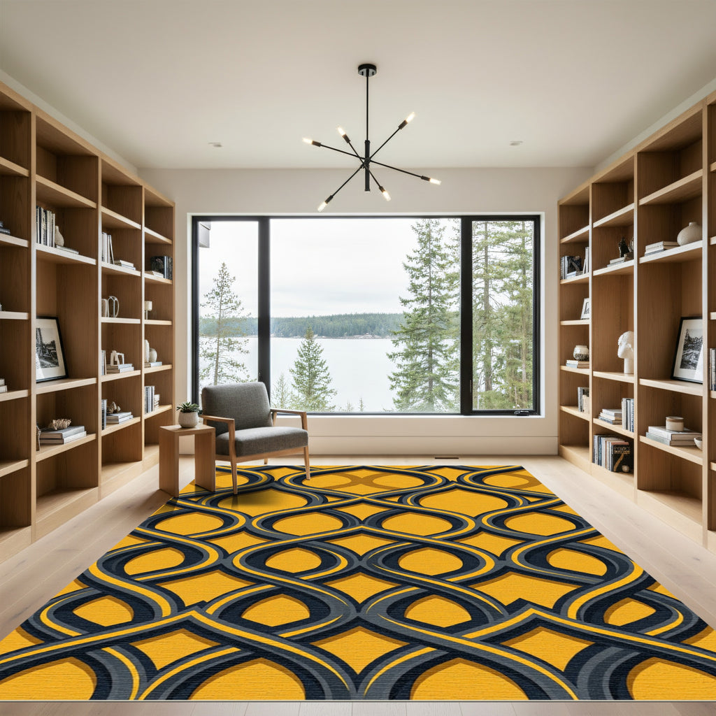 Gold and Gray Interlocking Lattice Rug