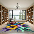 Vibrant Sunflower Peacock Feather Burst Rug