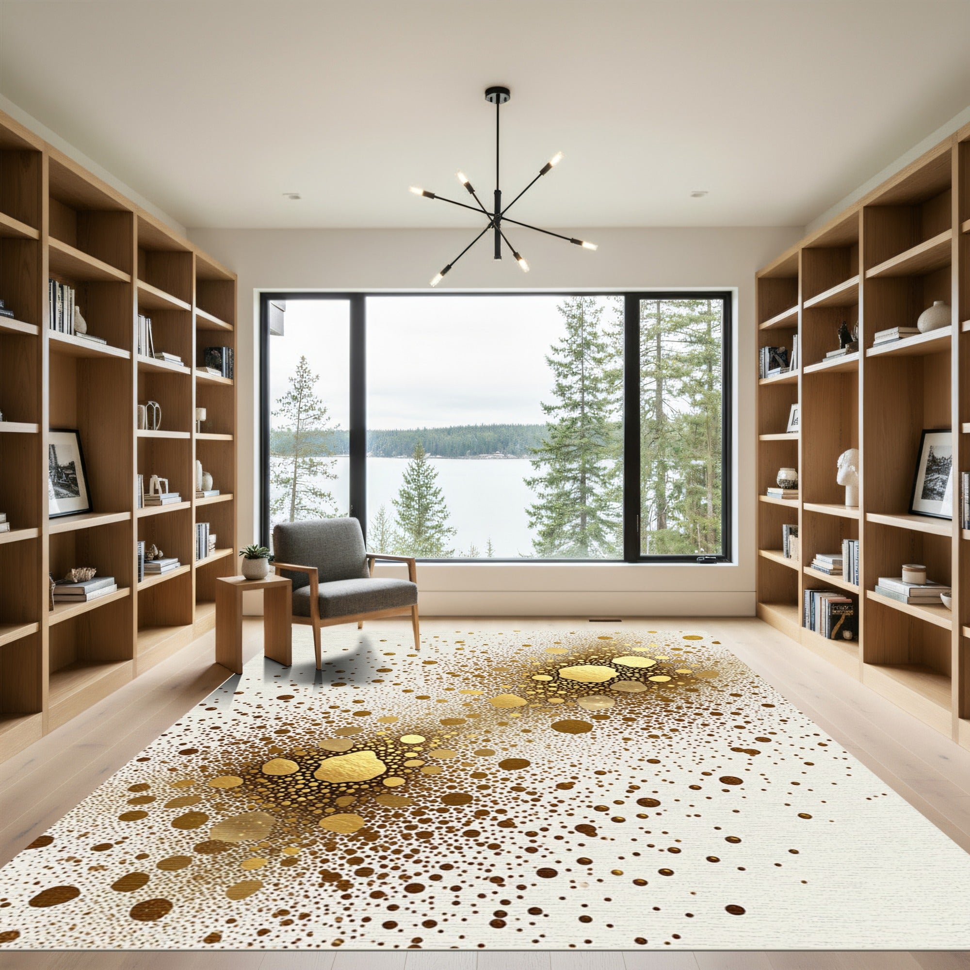 Golden Speckled Irregular Shape Composition Rug