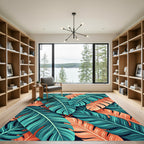 Turquoise Coral Feather Arrangement Rug