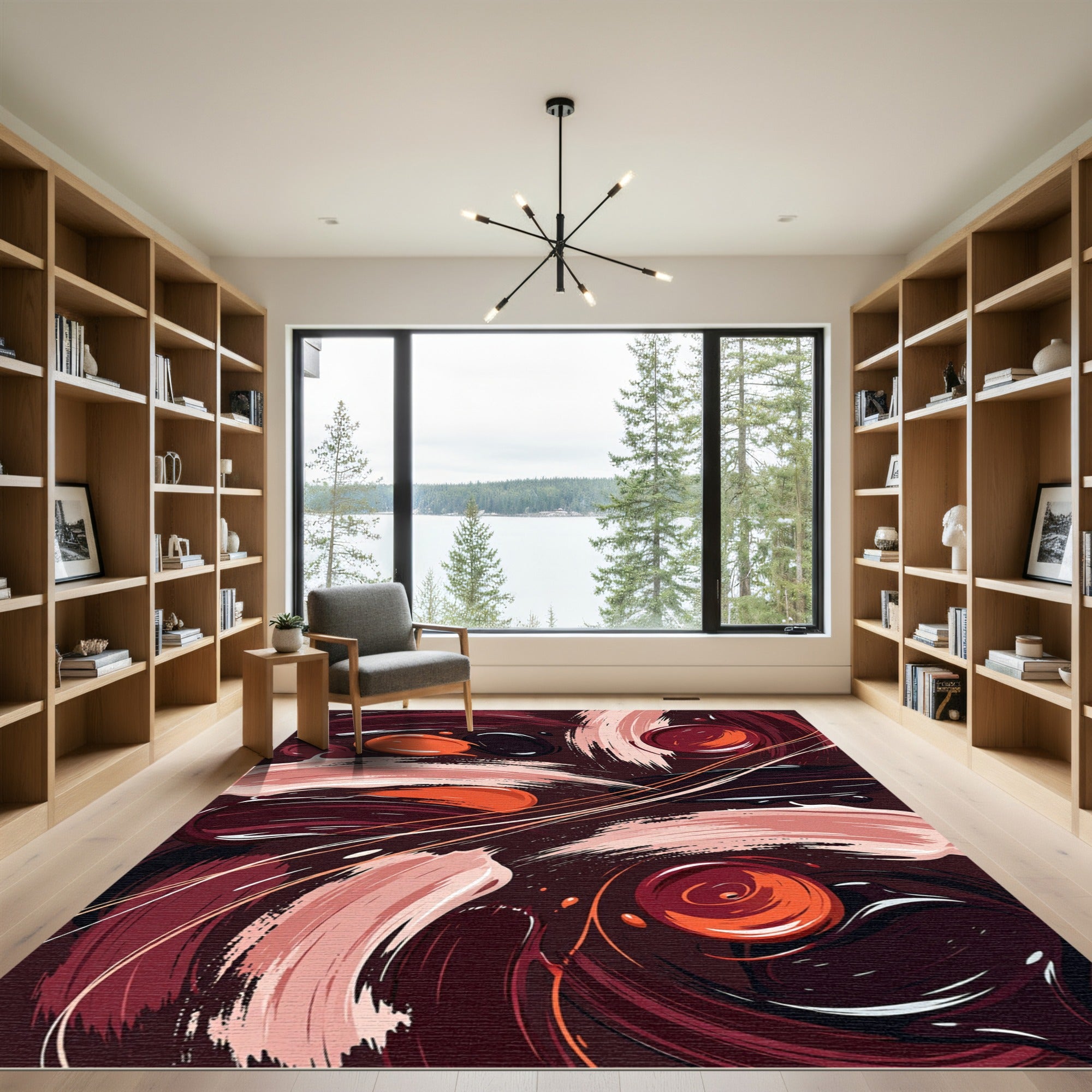 Burgundy Coral Swirl Imprint Rug