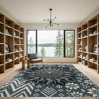 Celestial Silver Sun Medallion Monochrome Rug