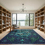 Ornate Teal Wave Ocean Swirl Rug