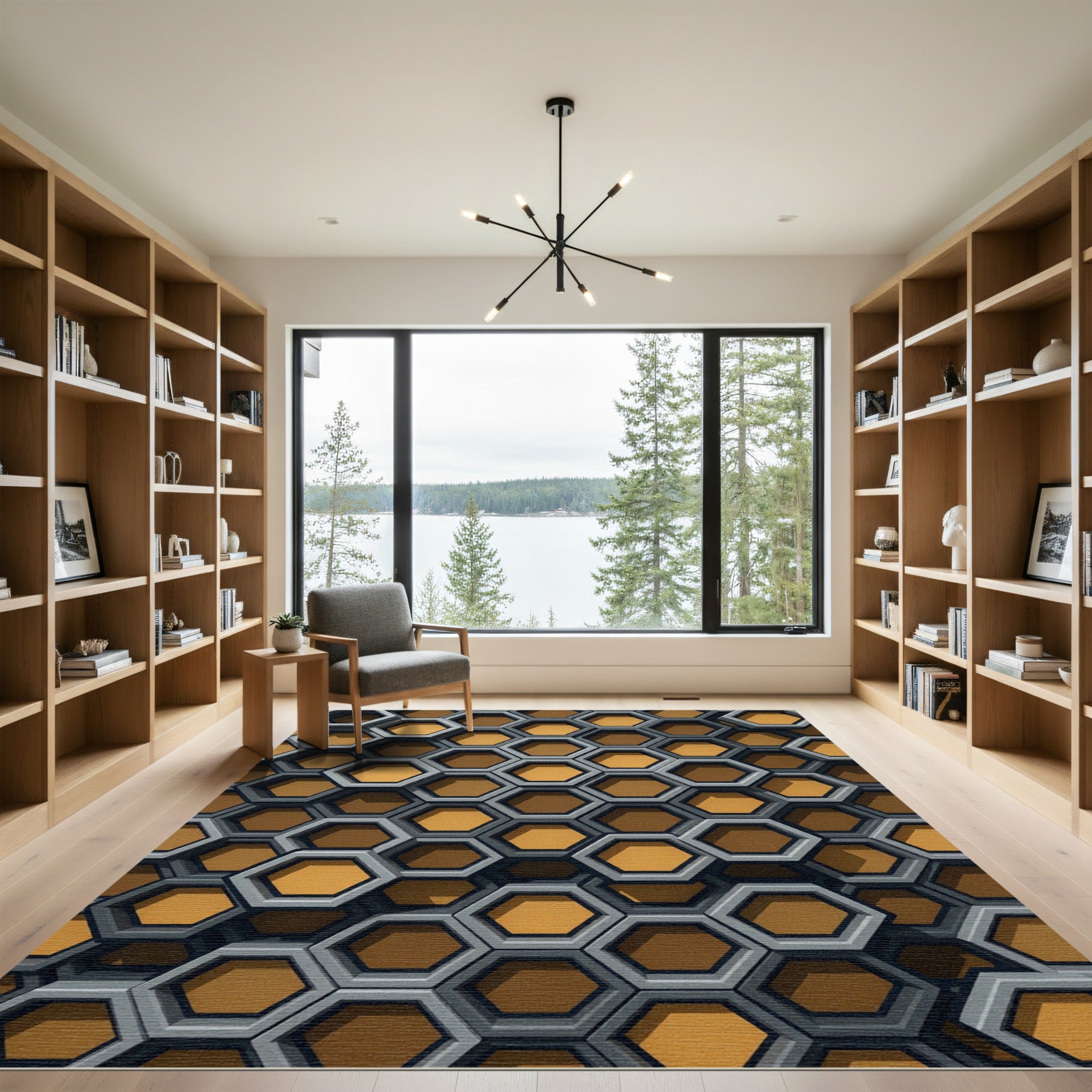 Modern Amber Gray Dimensional Hexagon Rug