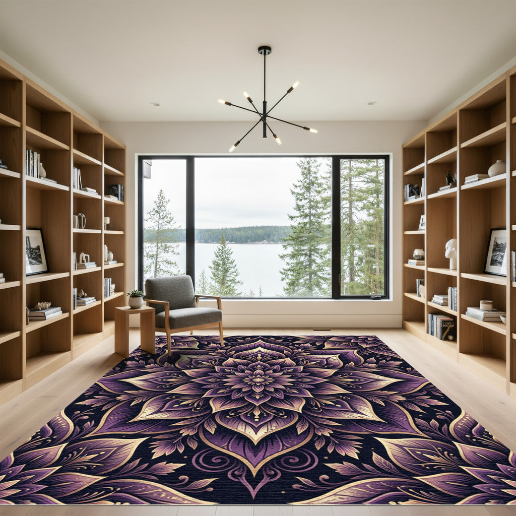 Elegant Deep Purple Floral Mandala Rug