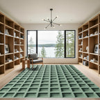 Minimalist Sage Green Grid Square Rug