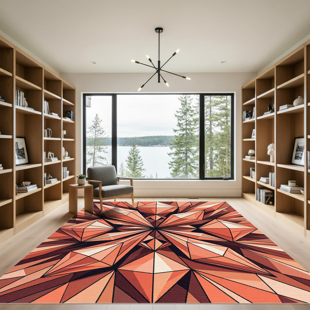 Geometric Terracotta Faceted Crystal Lens Rug