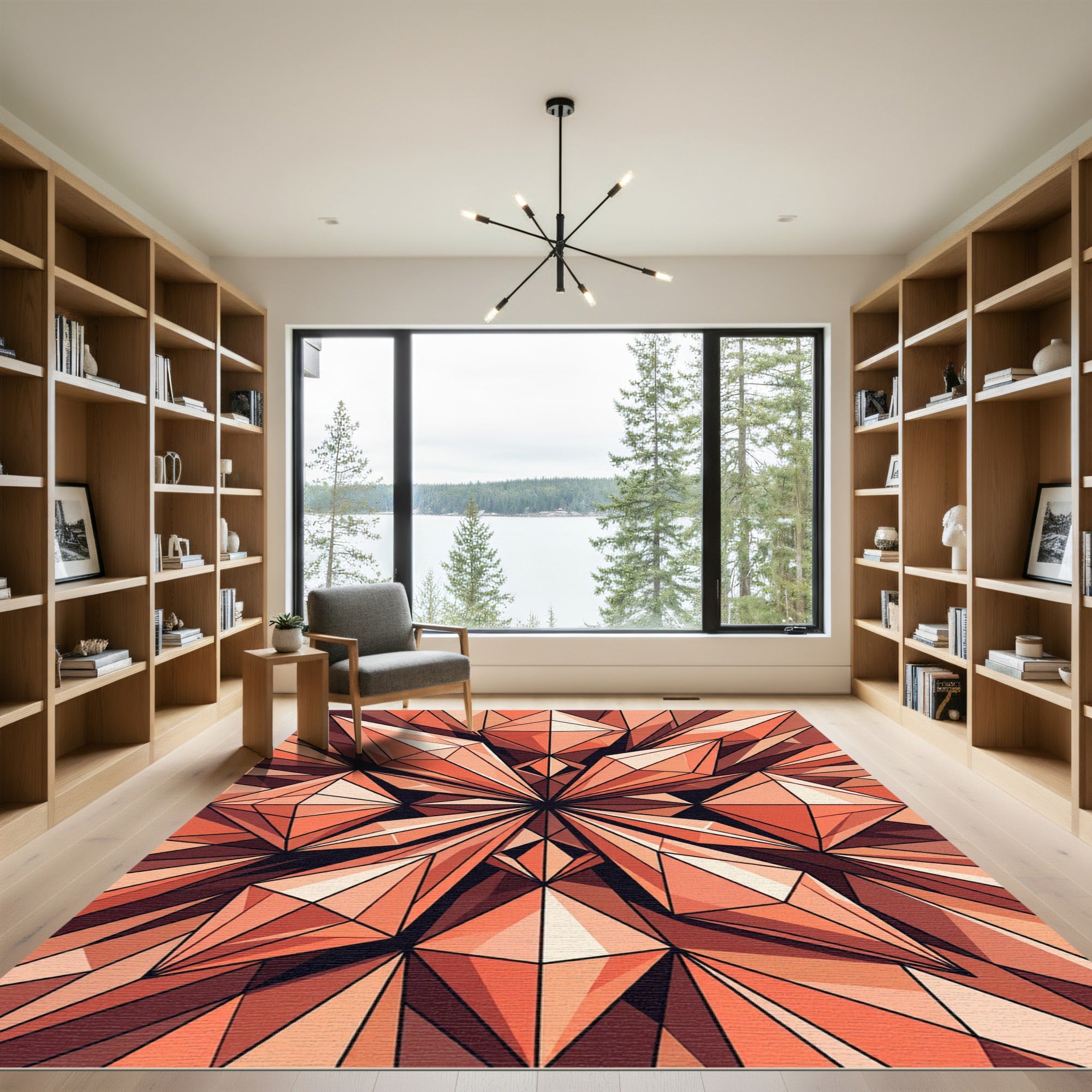 Geometric Terracotta Faceted Crystal Lens Rug
