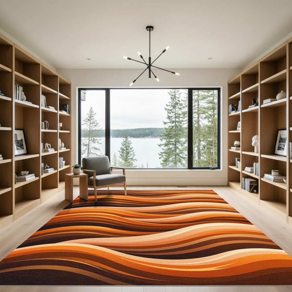 Warm Amber Gradient Ripples Rug